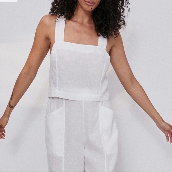 LUNYA Woven Linen Crossback Tank Medium Sincere White Cropped Top Pajama Lounge - Picture 1 of 10